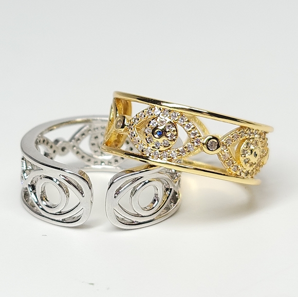 Evil Eye Micro Pave CZ Open Size Ring NEW - Picture 12 of 13